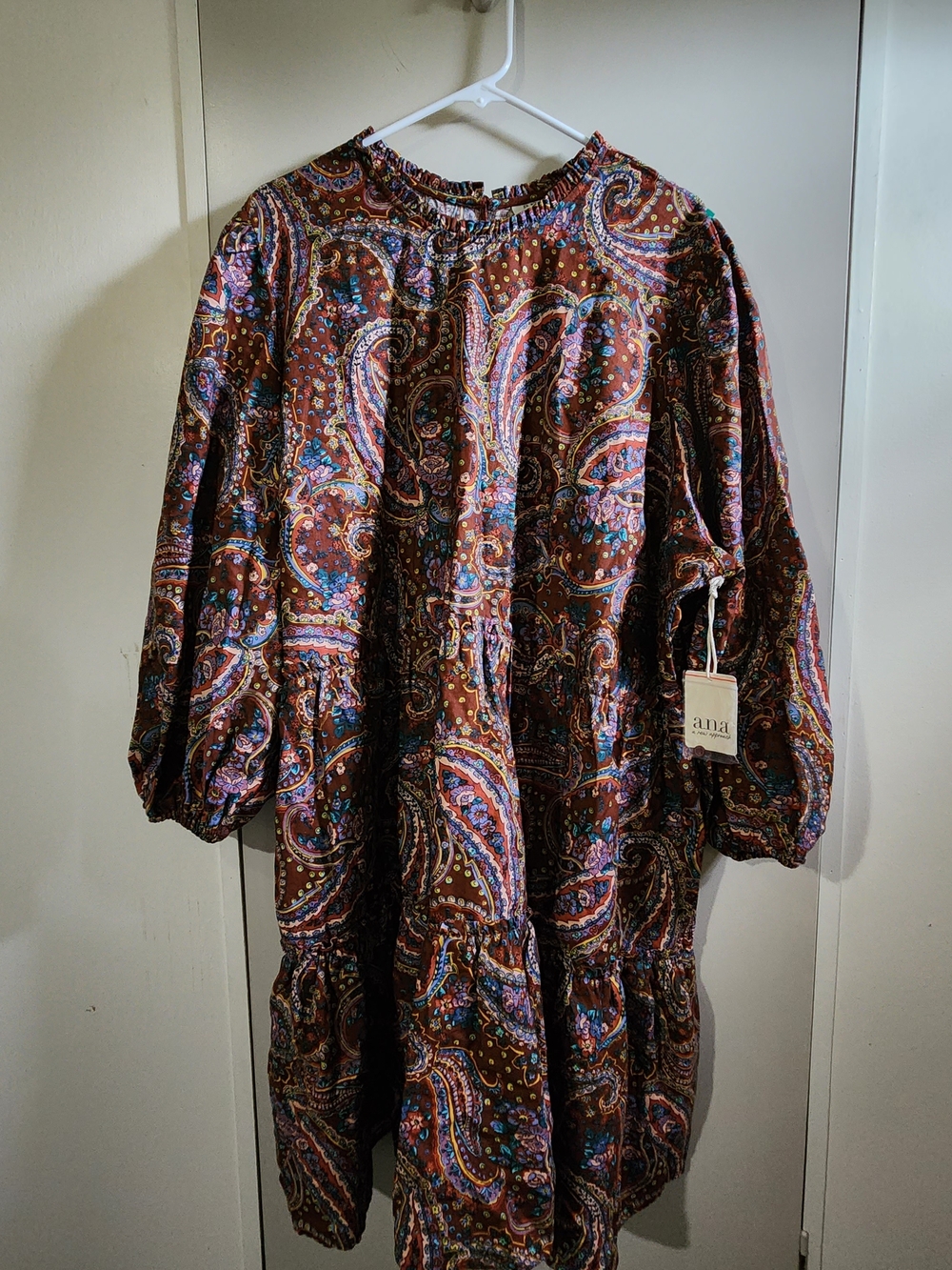 a.n.a Brown Paisley Tiered Midi Dress